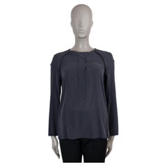 BRUNELLO CUCINELLI dark grey silk MONILI TRIM Blouse Shirt M