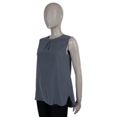 BRUNELLO CUCINELLI dark grey silk PLEATED SLEEVELESS Blouse Shirt M