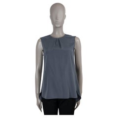 BRUNELLO CUCINELLI dark grey silk PLEATED SLEEVELESS Blouse Shirt M