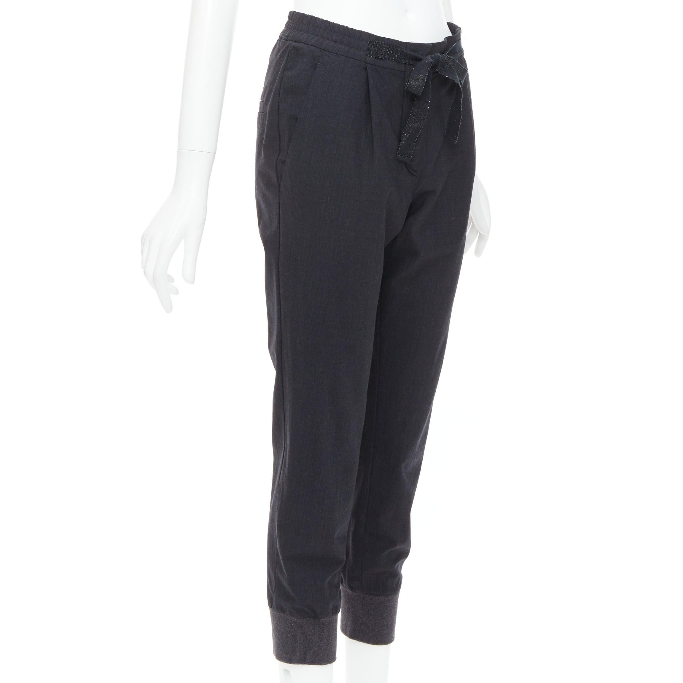 BRUNELLO CUCINELLI Dunkelgraue, entspannte Läuferhose aus Schurwollmischung IT38 XS (Schwarz) im Angebot