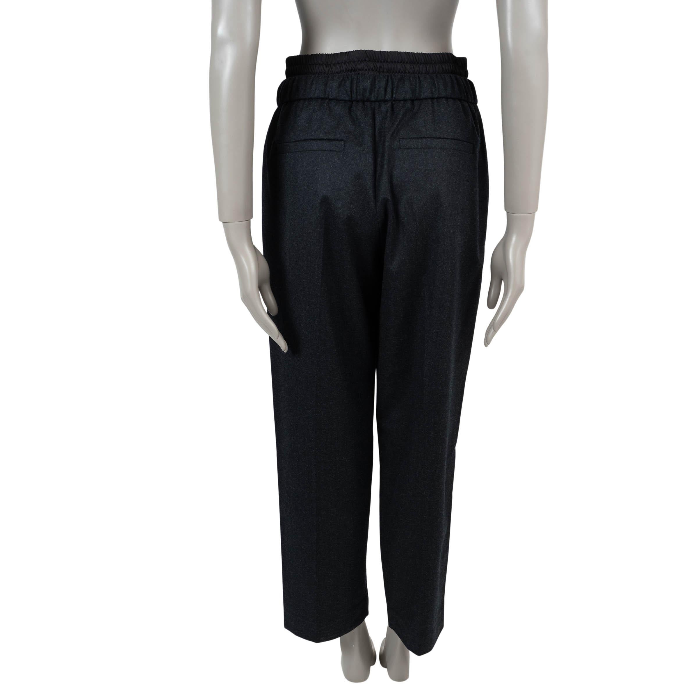Noir BRUNELLO CUCINELLI Pantalon gris foncé en laine DRAWSTRING CROPPED 42 M en vente