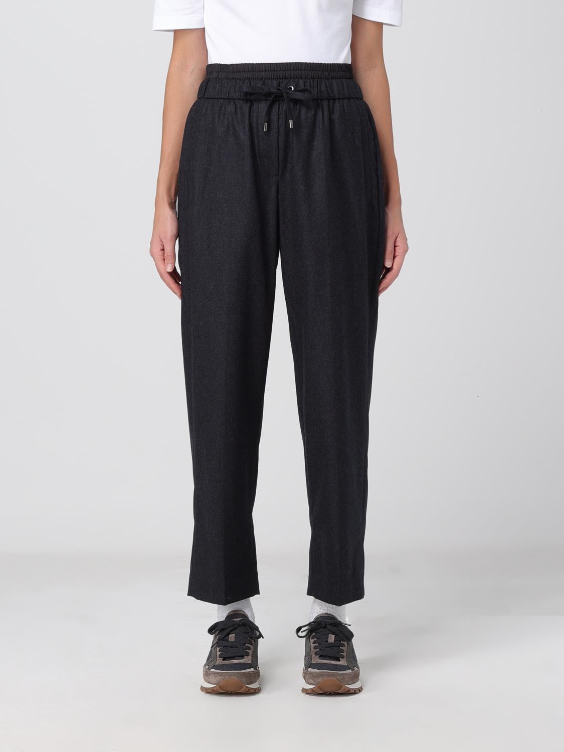 BRUNELLO CUCINELLI Pantalon gris foncé en laine DRAWSTRING CROPPED 42 M en vente 1