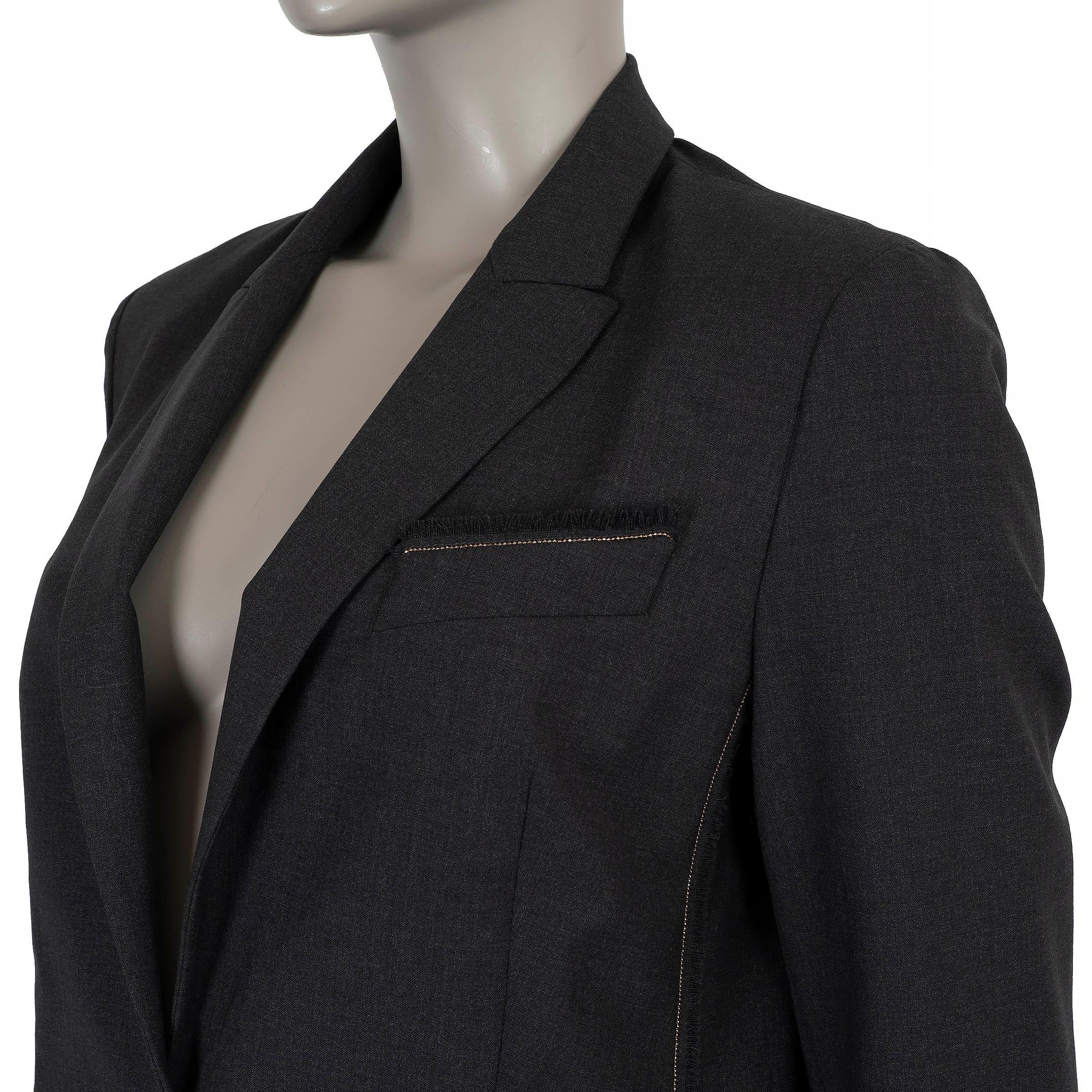 Donna Brunello Cucinelli giacca blazer MONILI TRIM in lana grigio scuro 42 M. in vendita
