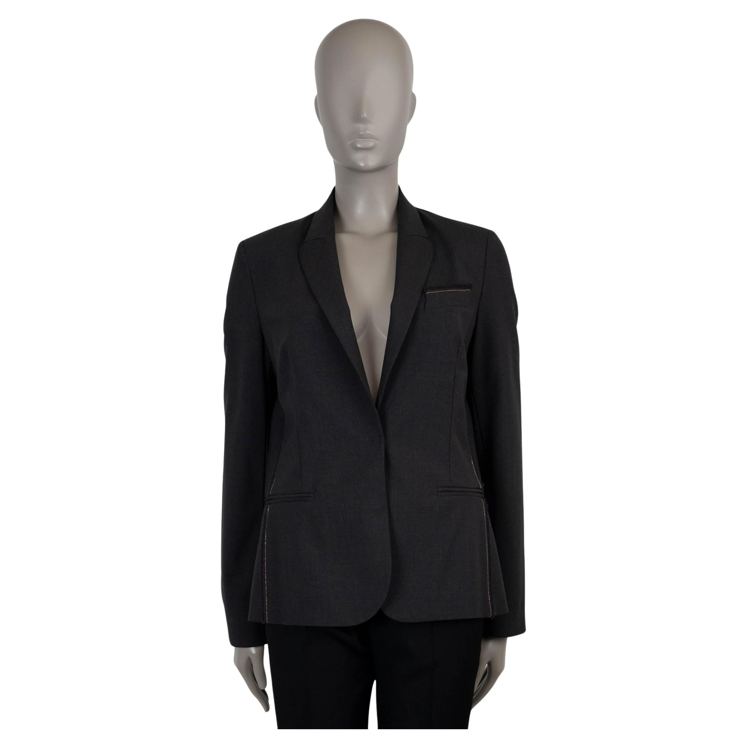 Brunello Cucinelli giacca blazer MONILI TRIM in lana grigio scuro 42 M.