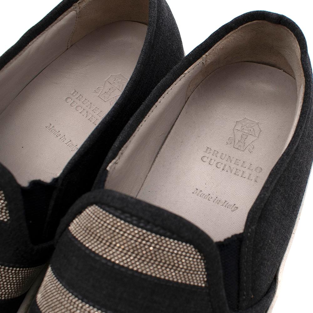 Brunello Cucinelli Denim Monili Bead Striped Slip-on Sneaker 37 In Excellent Condition For Sale In London, GB