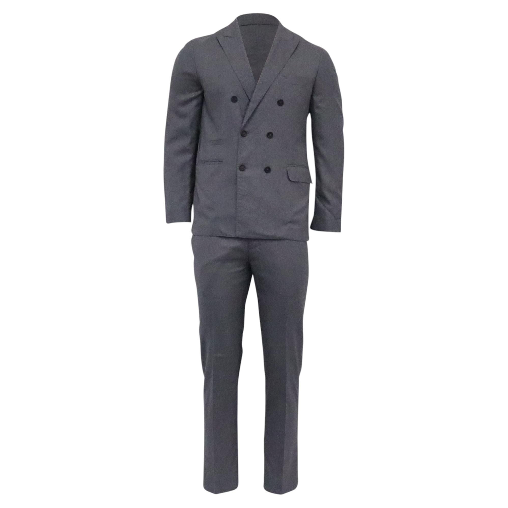 Brunello Cucinelli Zweireiher und Hose aus grauer Schurwolle im Angebot