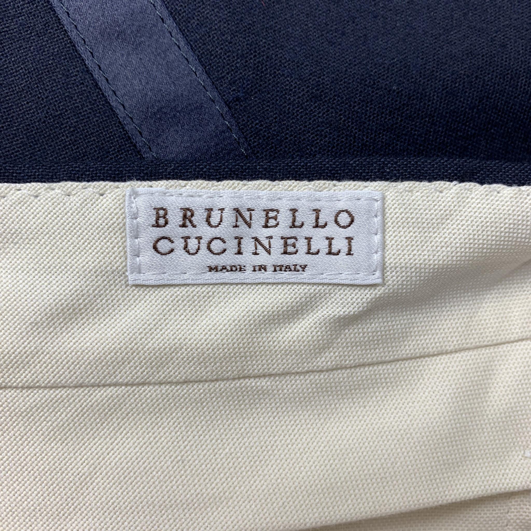 Men's BRUNELLO CUCINELLI Dress Pants - Size 32 / IT 48 Navy Blue Wool Zip Fly 