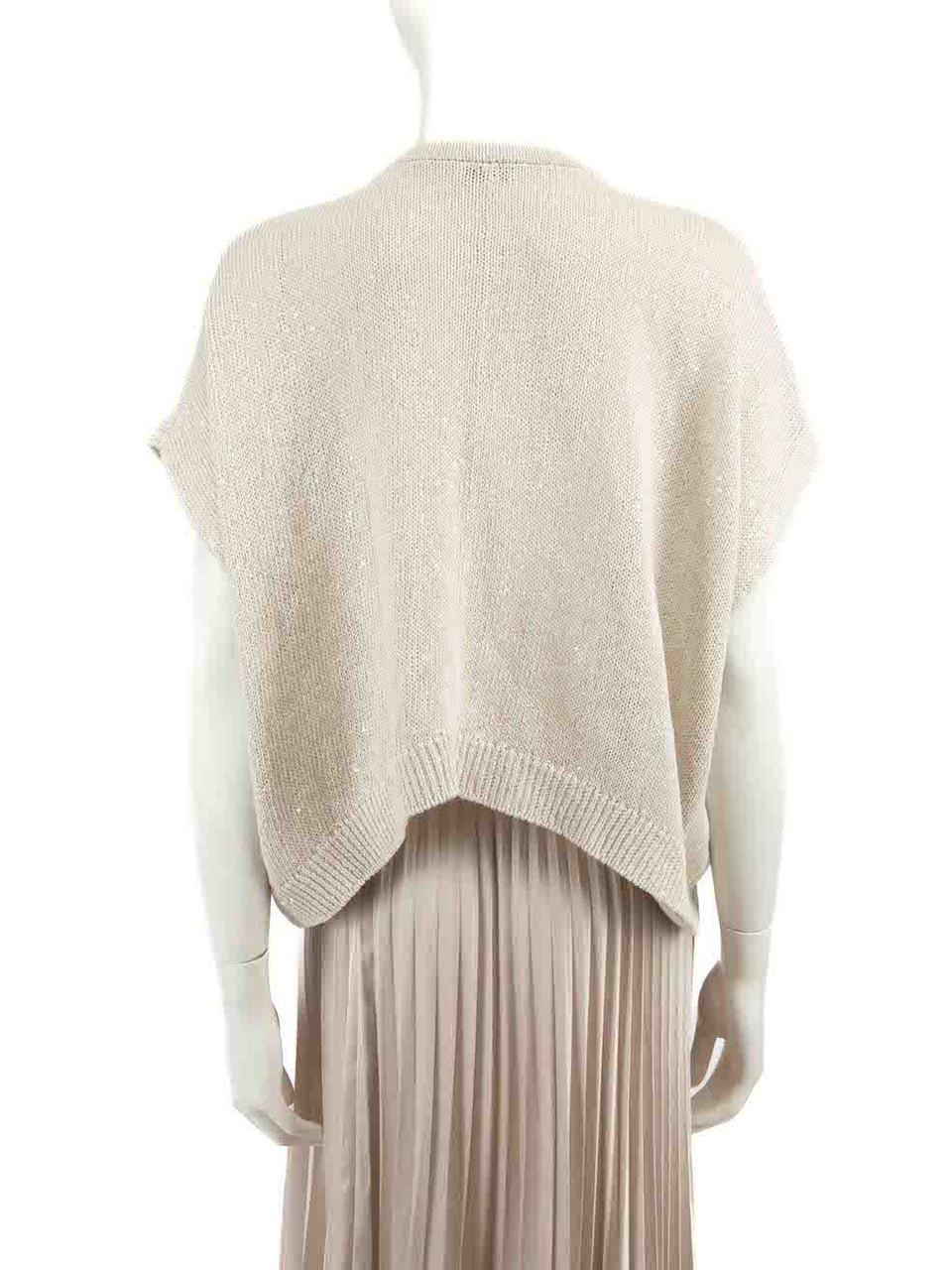Brunello Cucinelli Ecru Knit Sequinned Cardigan Size M In Good Condition For Sale In London, GB