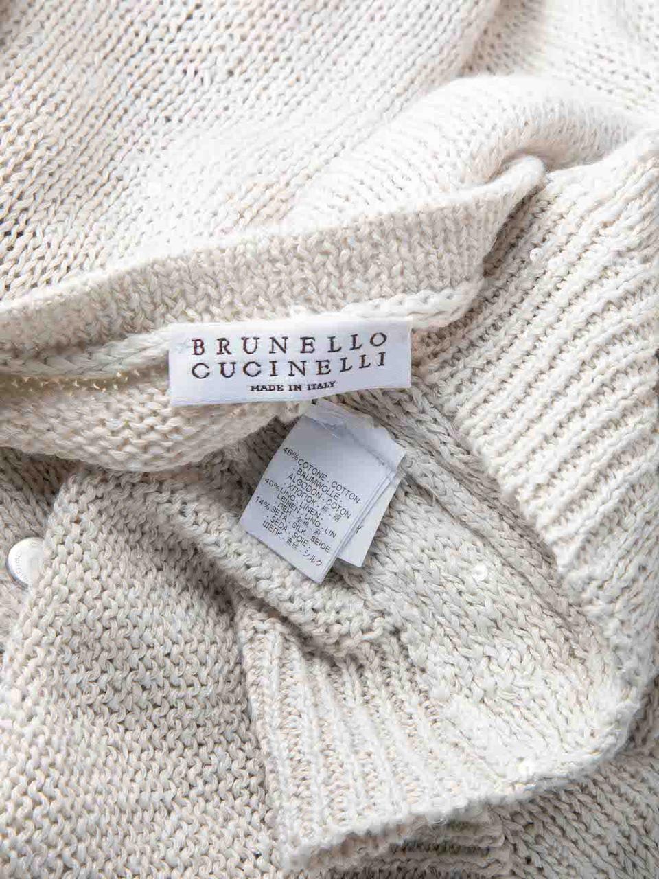Women's Brunello Cucinelli Ecru Knit Sequinned Cardigan Size M For Sale