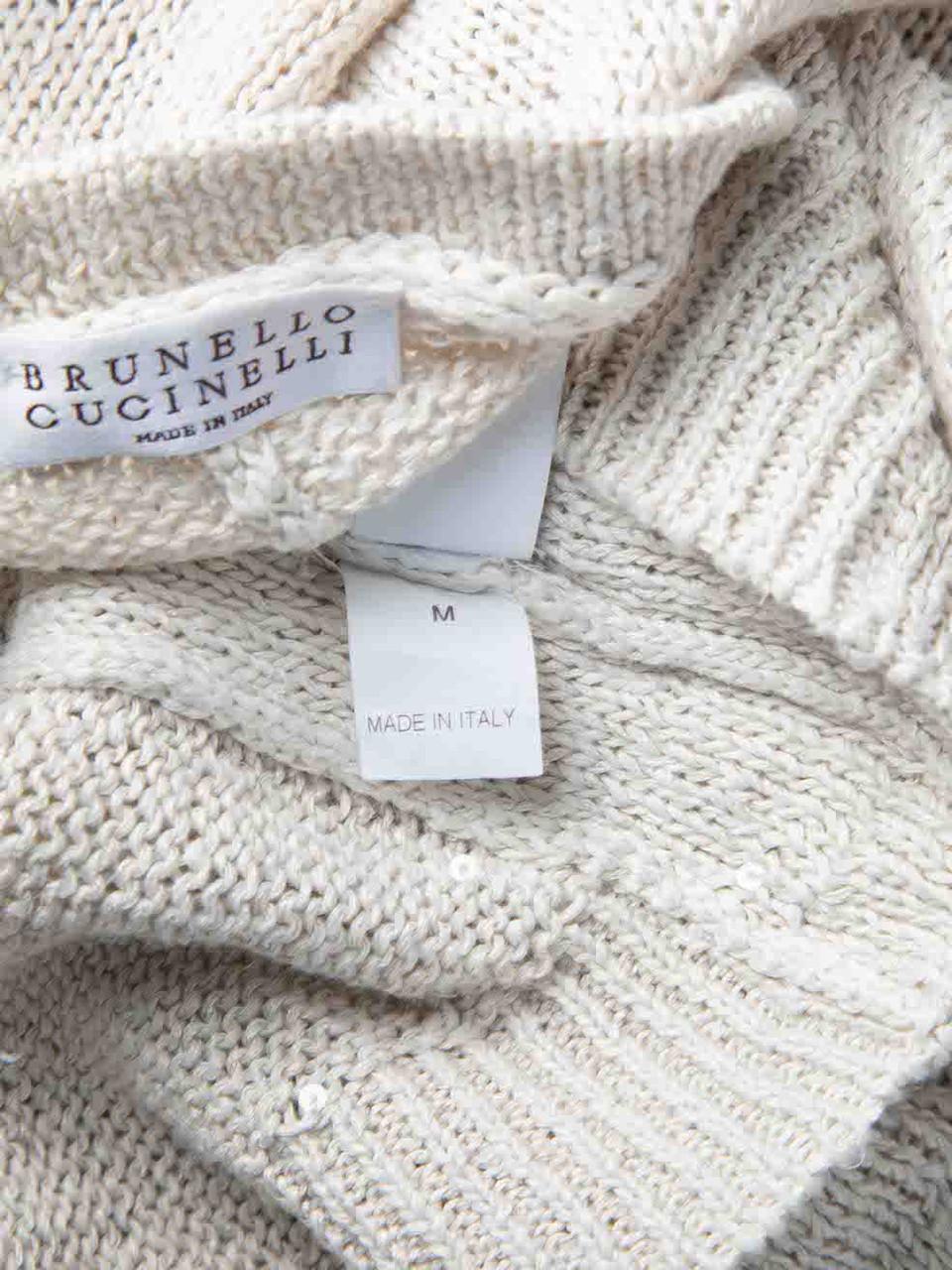 Brunello Cucinelli Ecru Knit Sequinned Cardigan Size M For Sale 1