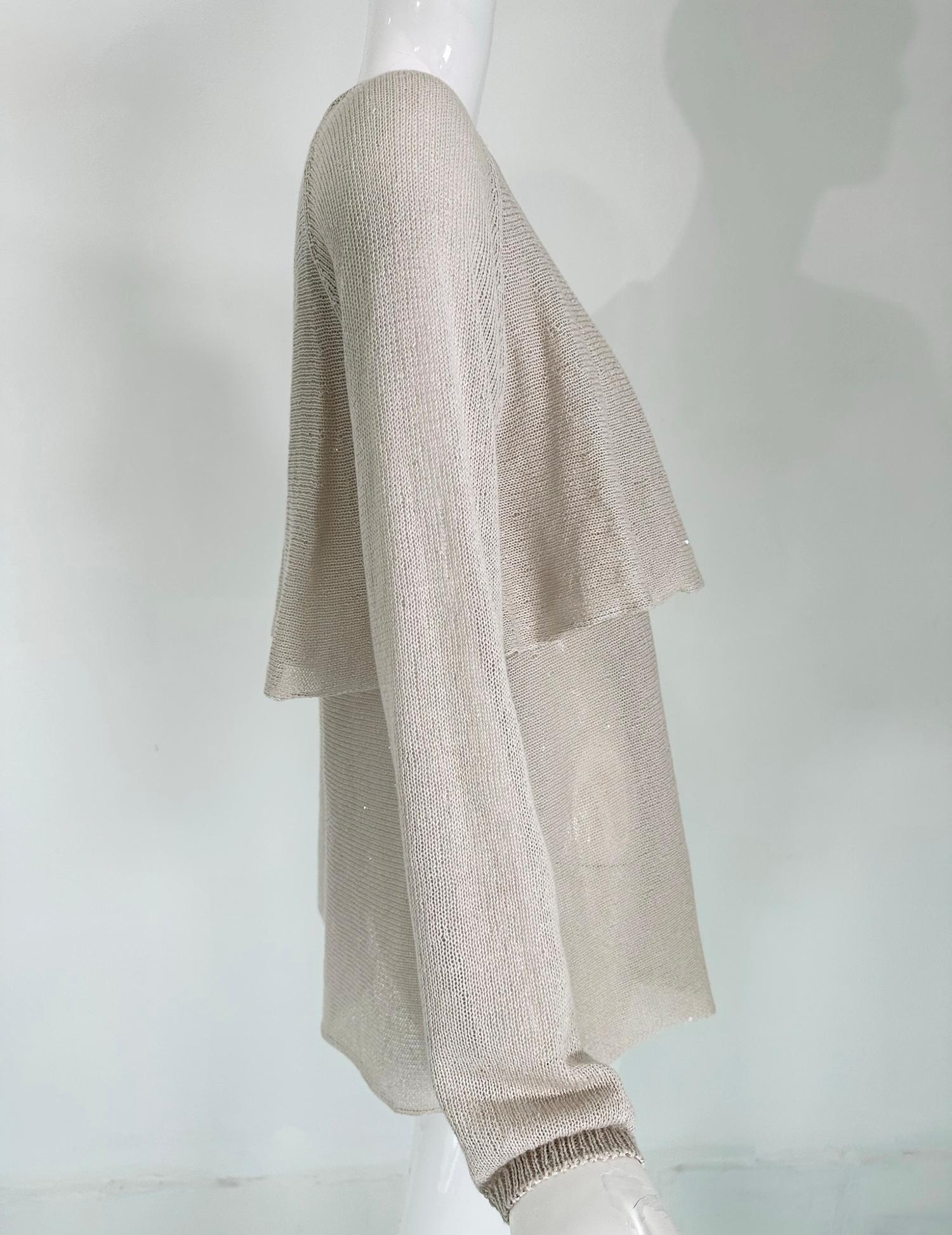 Brunello Cucinelli Ecru Linen & Silk Sequin Applique Layered Knit Tunic Sweater 5