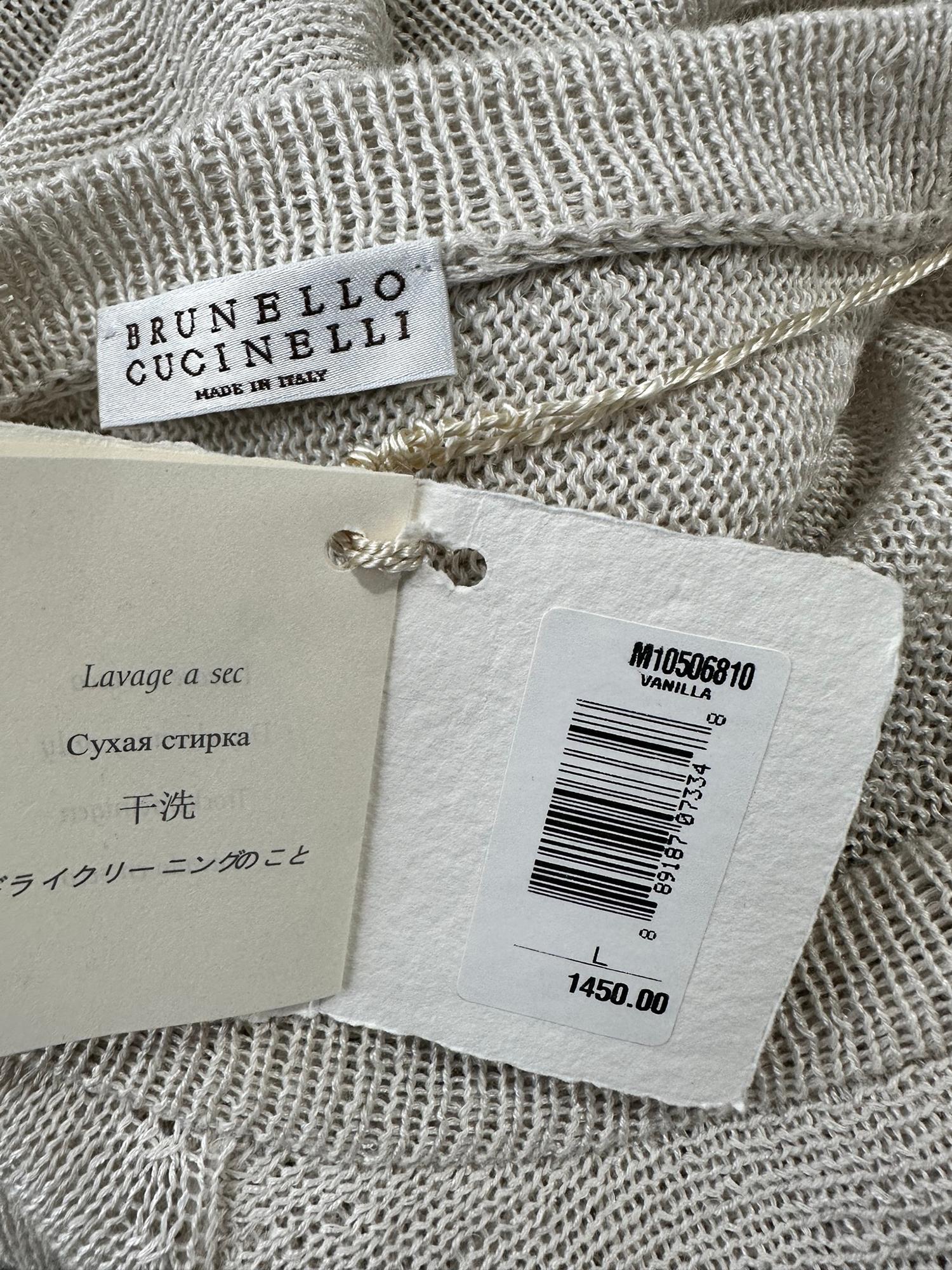 Brunello Cucinelli Ecru Linen & Silk Sequin Applique Layered Knit Tunic Sweater  For Sale 10