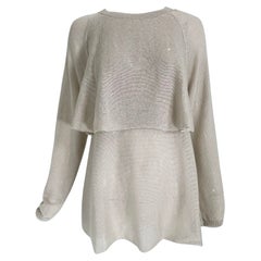 Brunello Cucinelli Ecru Linen & Silk Sequin Applique Layered Knit Tunic Sweater