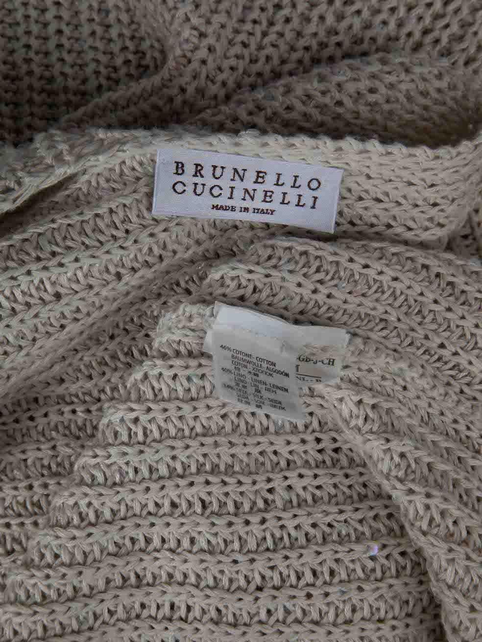 Women's Brunello Cucinelli Ecru Sequinned V-Neck Jumper Size M For Sale