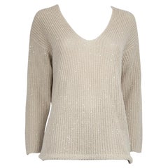 Brunello Cucinelli Ecru Sequinned V-Neck Jumper Size M