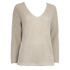 Brunello Cucinelli Ecru Sequinned V-Neck Jumper Size M