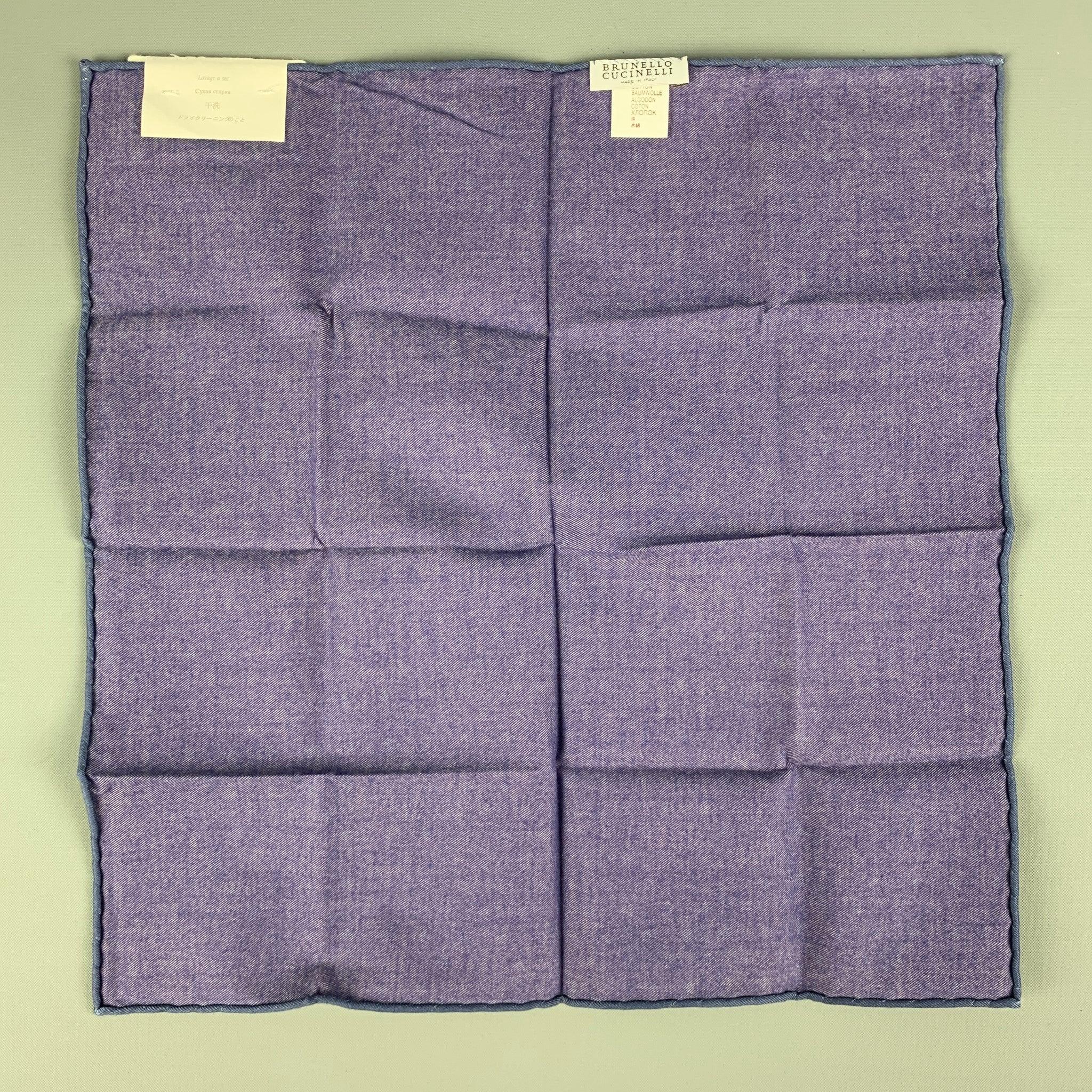 BRUNELLO CUCINELLI Eggplant Navy Floral Cotton Pocket Square In Good Condition For Sale In San Francisco, CA