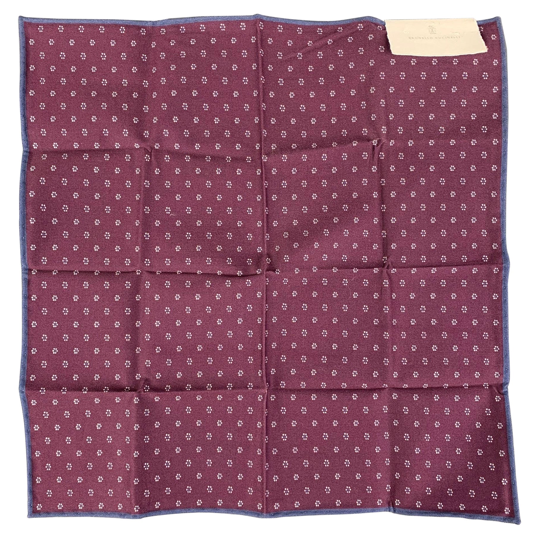 BRUNELLO CUCINELLI Eggplant Navy Floral Cotton Pocket Square