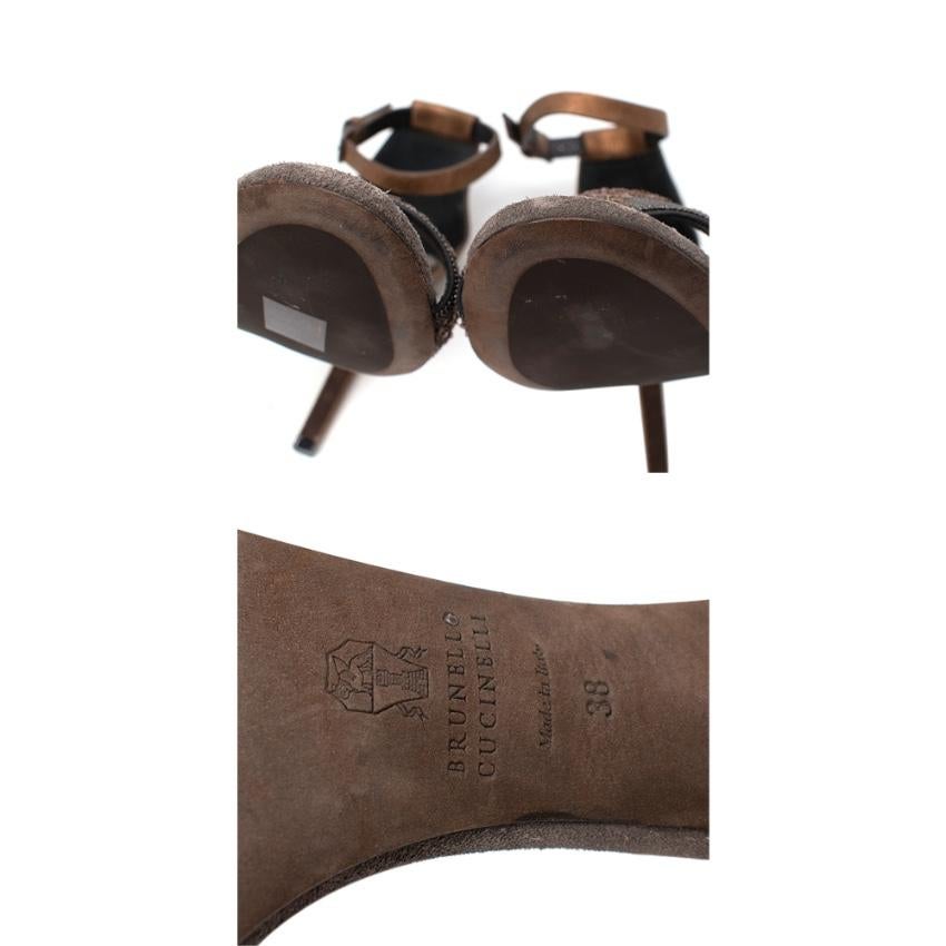 Brunello Cucinelli Embellished Monili Bead Strap Suede Sandals For Sale 1