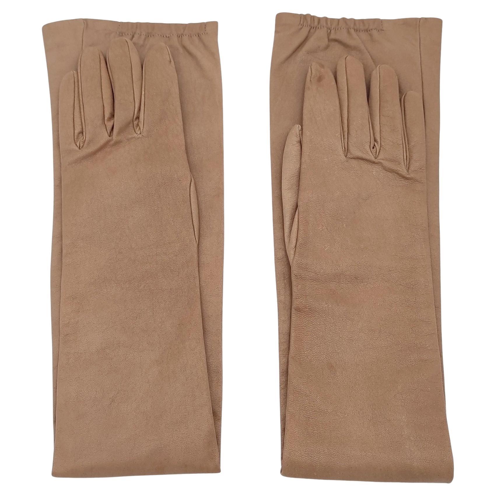 Brunello Cucinelli extra long tan leather gloves