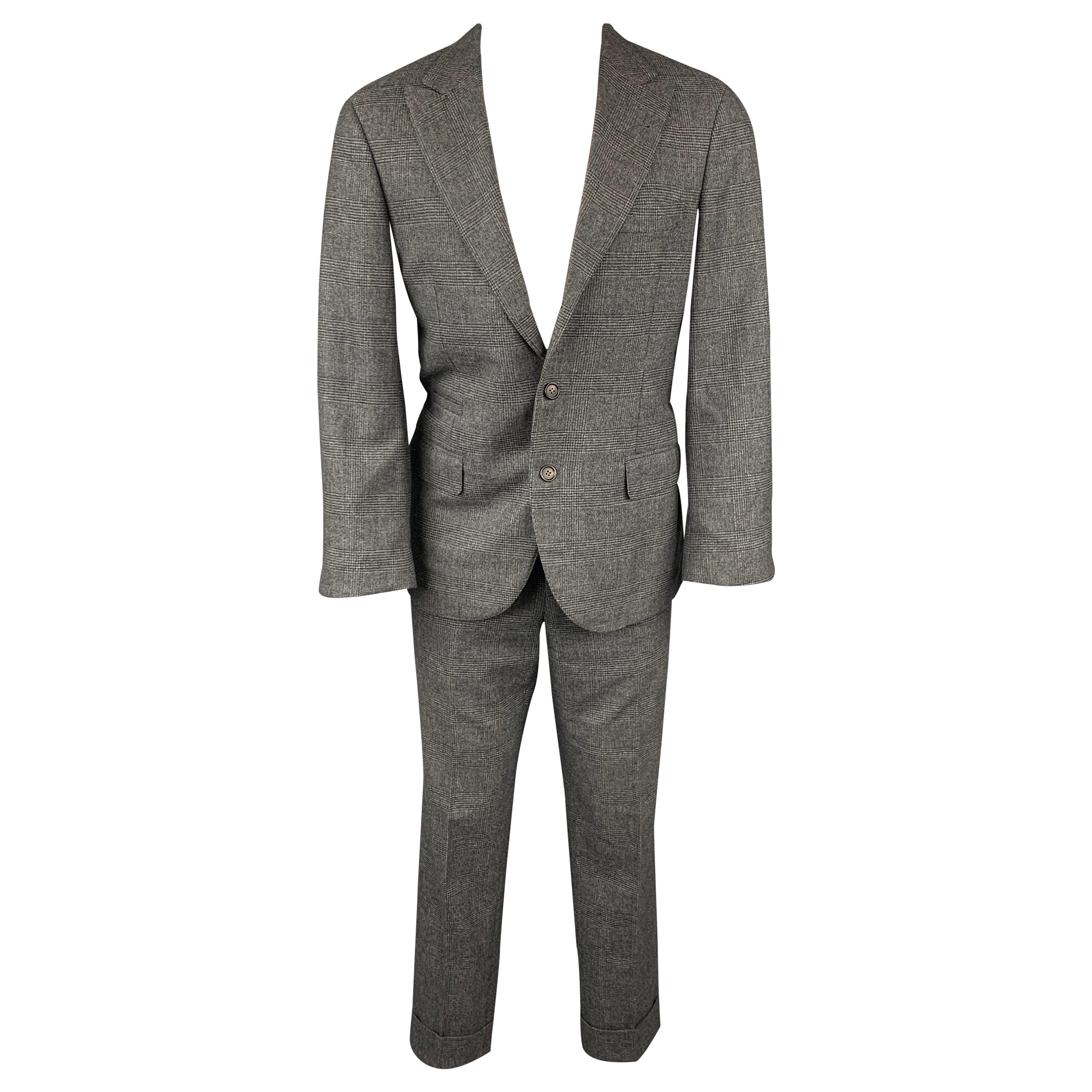 BRUNELLO CUCINELLI for WILKES BASHFORD Size 38 Charcoal 
Grey Glenplaid Suit