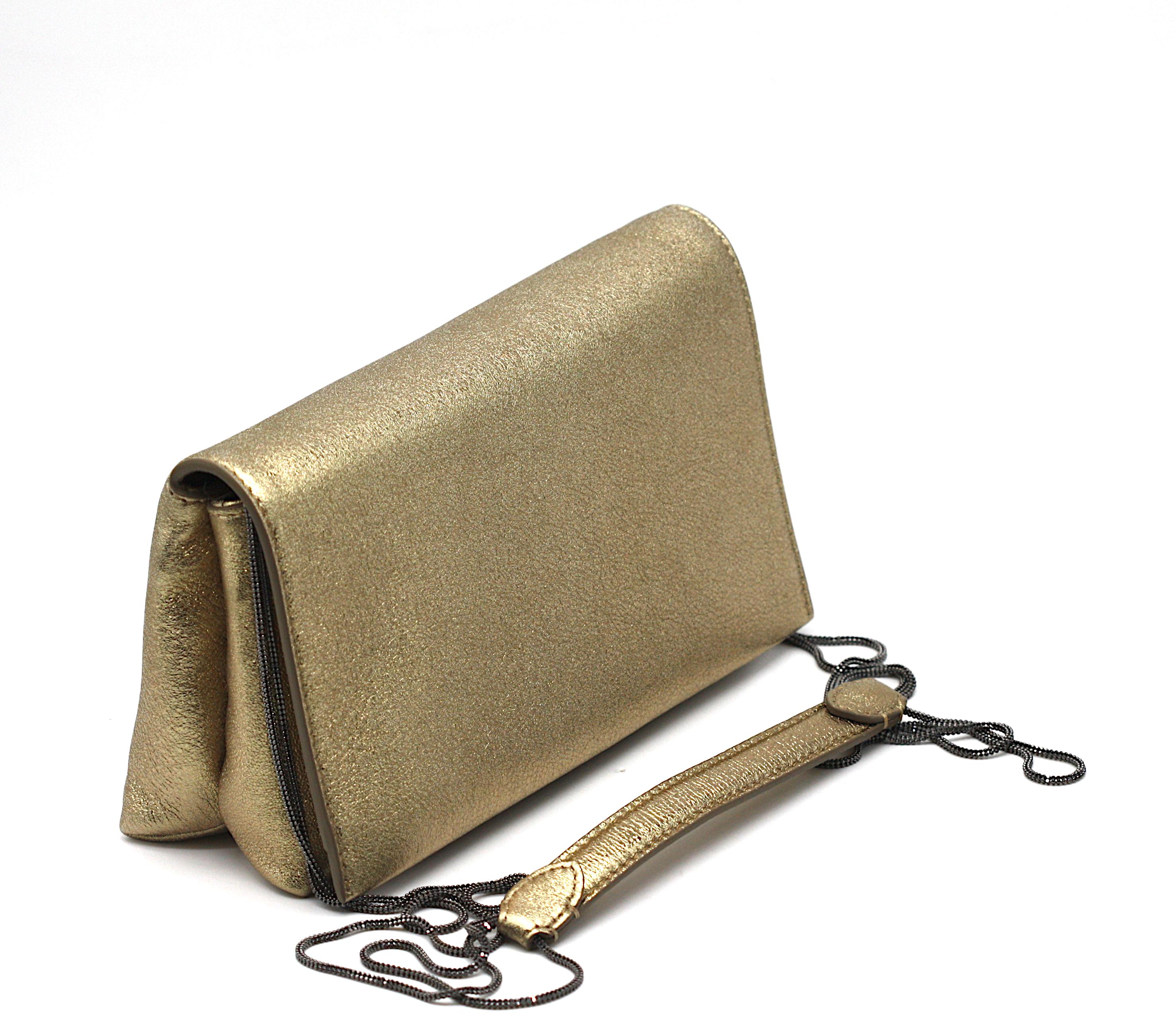 Brunello Cucinelli Gold Leather Evening Clutch (Braun) im Angebot