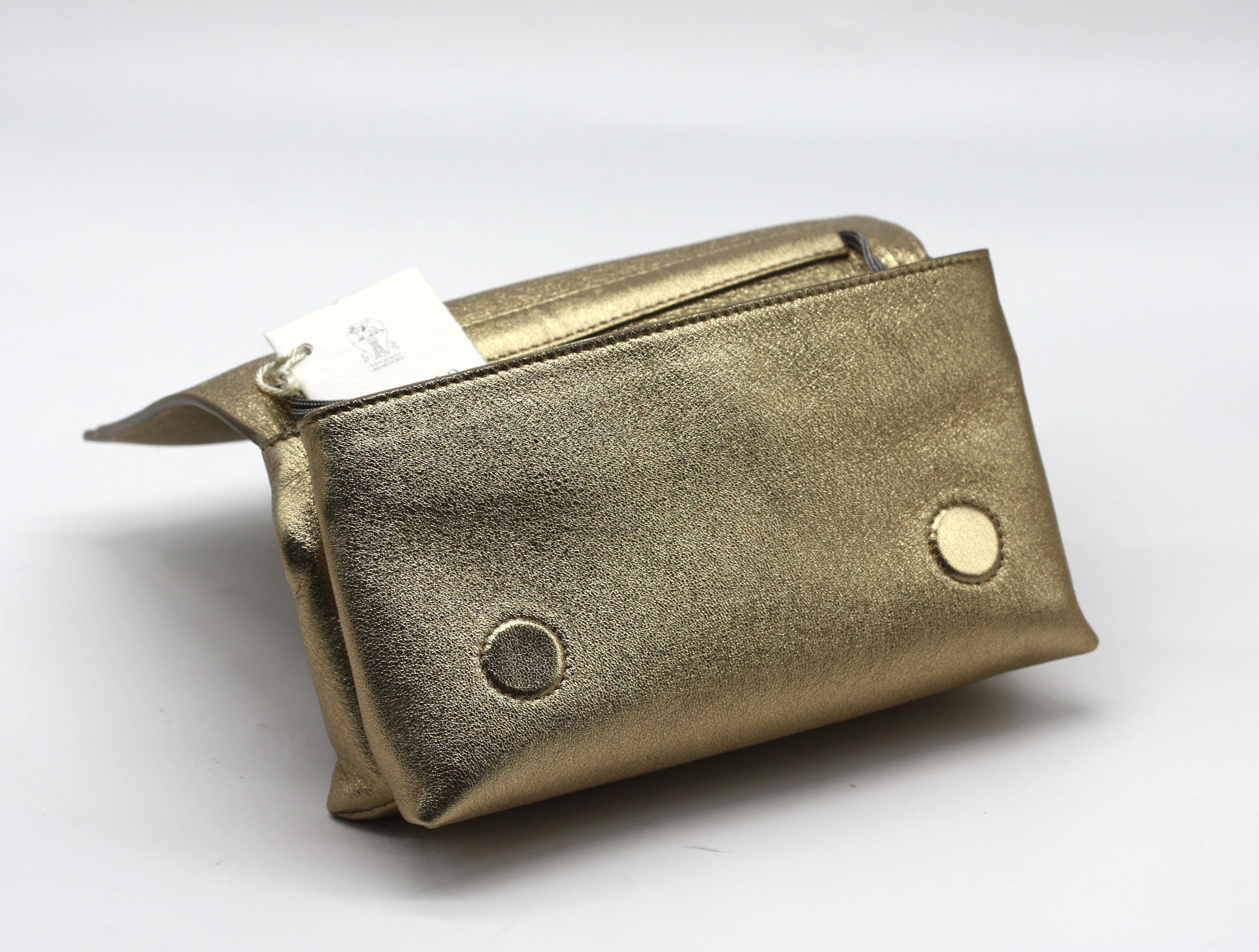 Brunello Cucinelli Gold Leather Evening Clutch im Angebot 3
