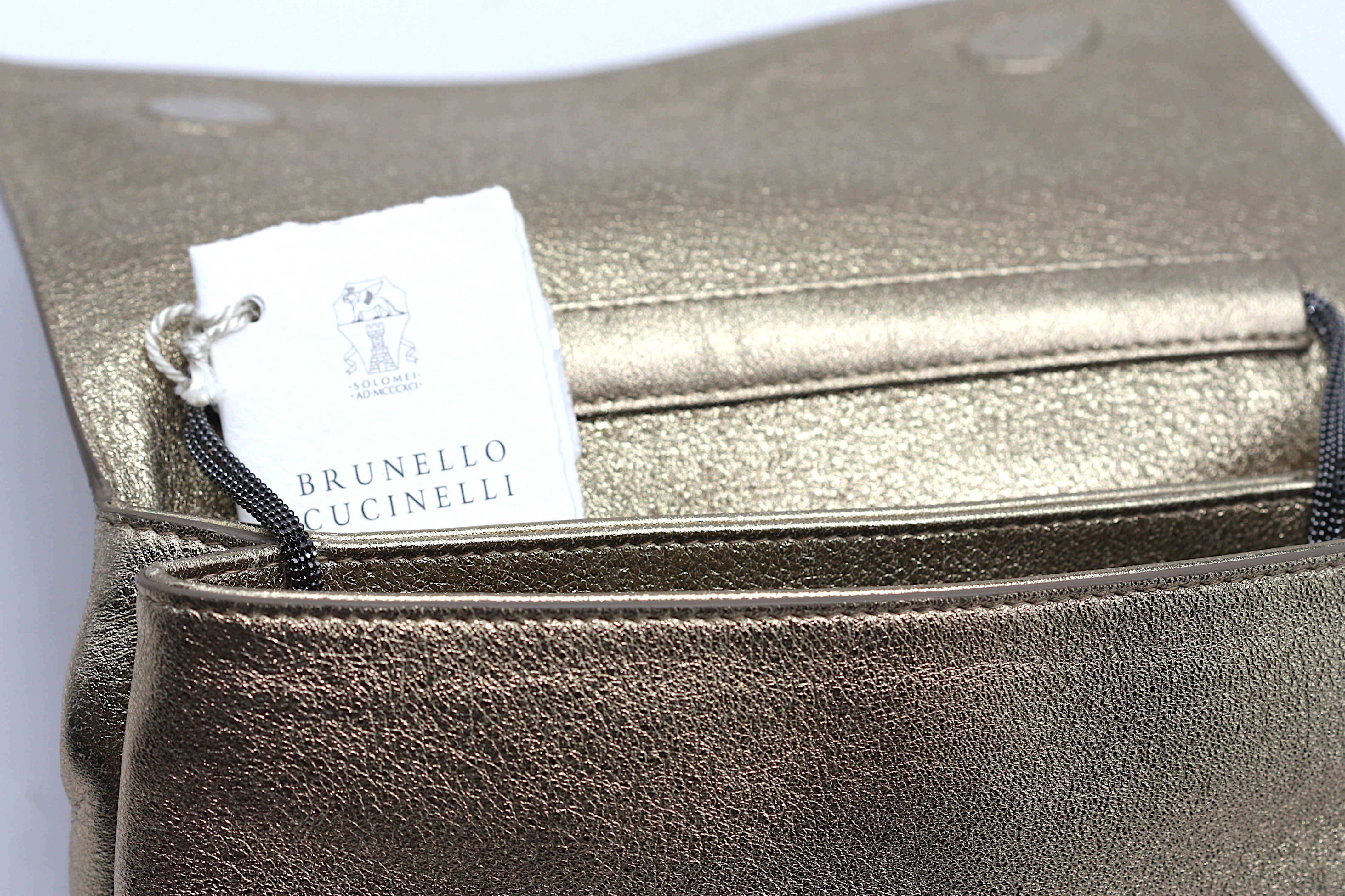Brunello Cucinelli Gold Leather Evening Clutch im Angebot 4