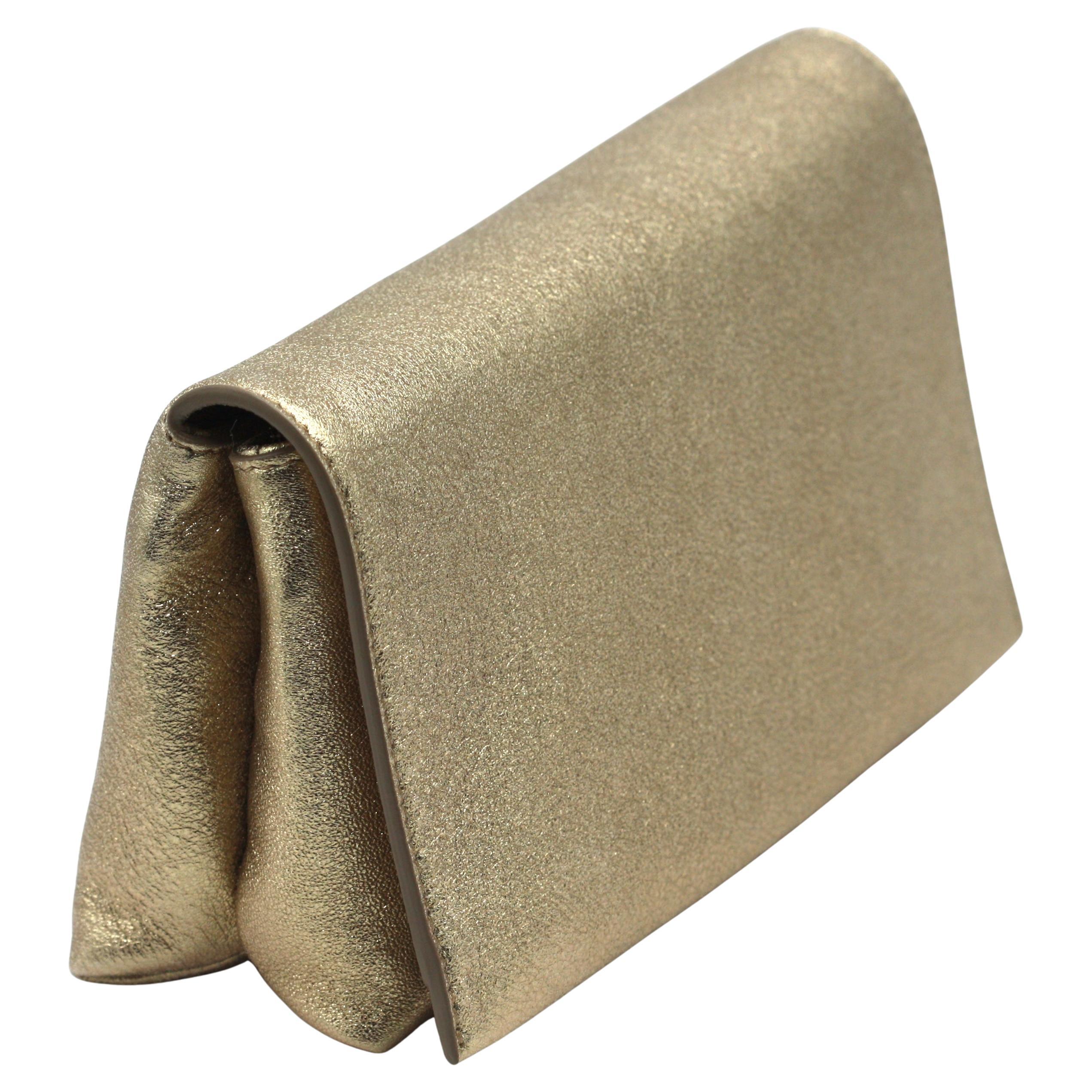 Brunello Cucinelli Gold Leather Evening Clutch im Angebot