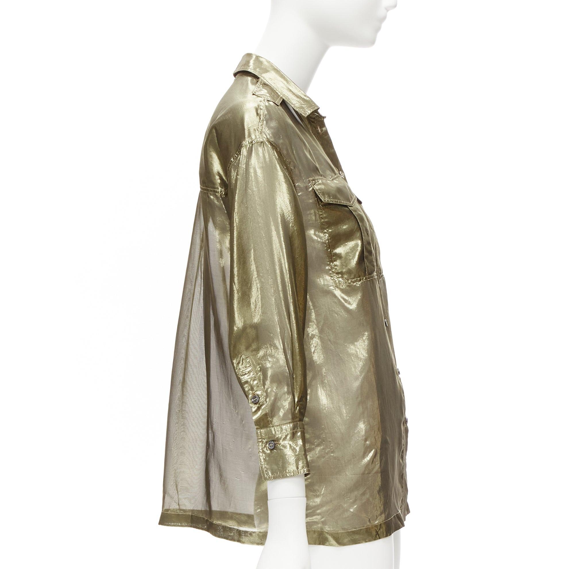 BRUNELLO CUCINELLI gold metallic lame silk blend 3/4 sleeve shirt S In Good Condition For Sale In Hong Kong, NT