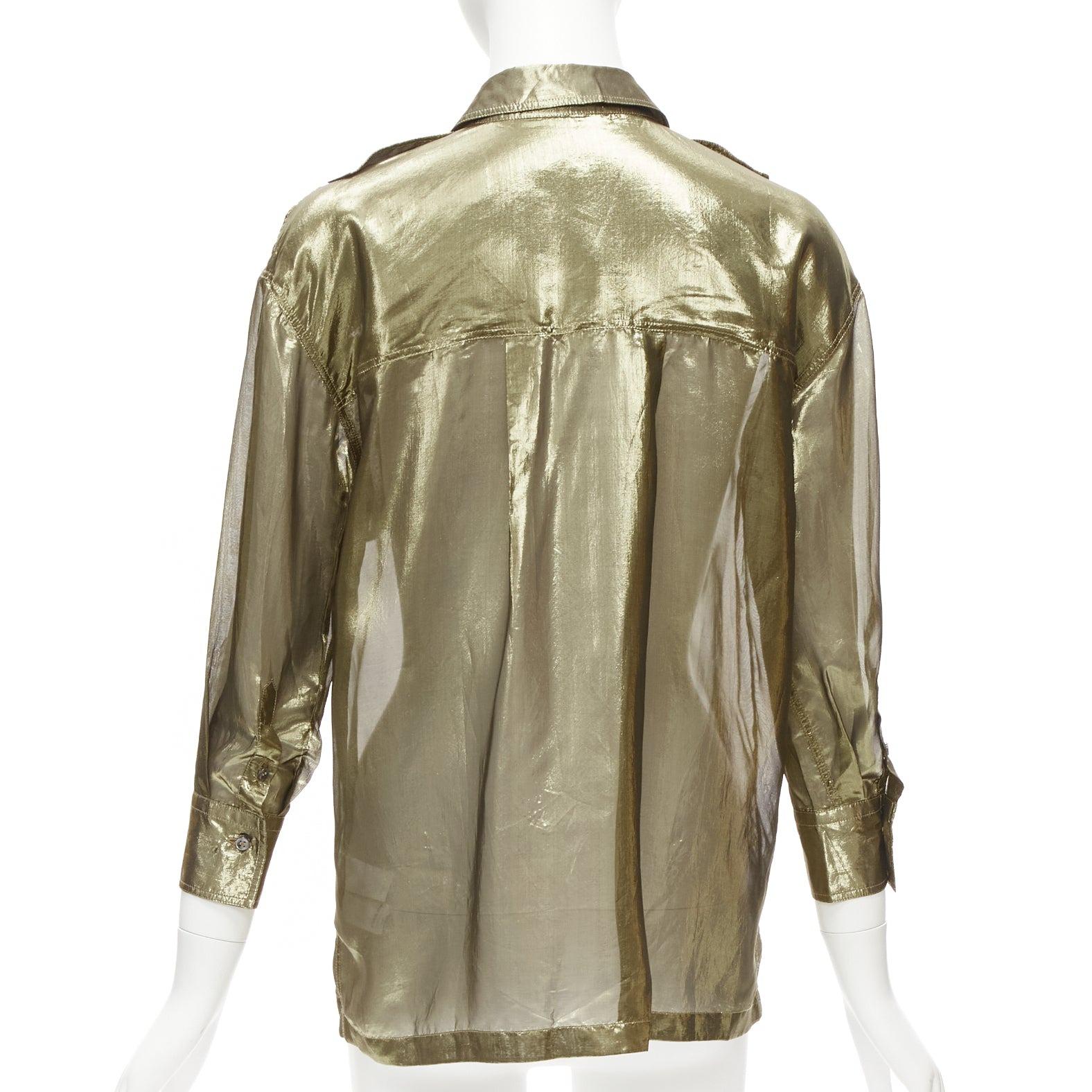 Women's BRUNELLO CUCINELLI gold metallic lame silk blend 3/4 sleeve shirt S For Sale