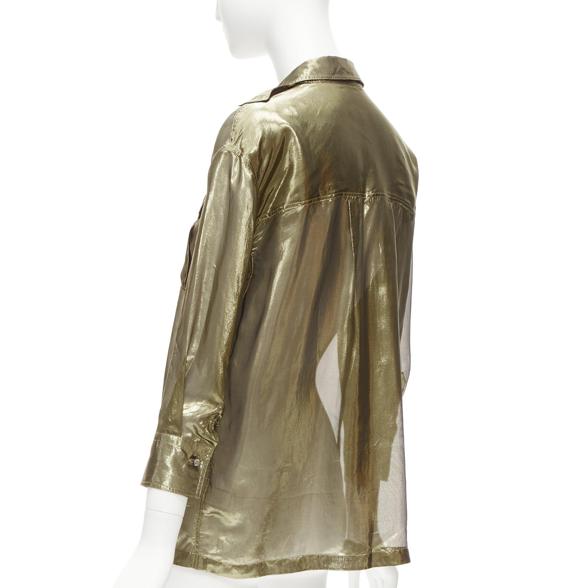 BRUNELLO CUCINELLI gold metallic lame silk blend 3/4 sleeve shirt S For Sale 1
