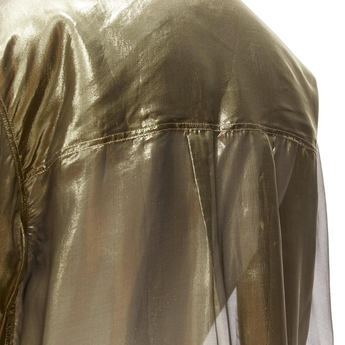 BRUNELLO CUCINELLI gold metallic lame silk blend 3/4 sleeve shirt S For Sale 2