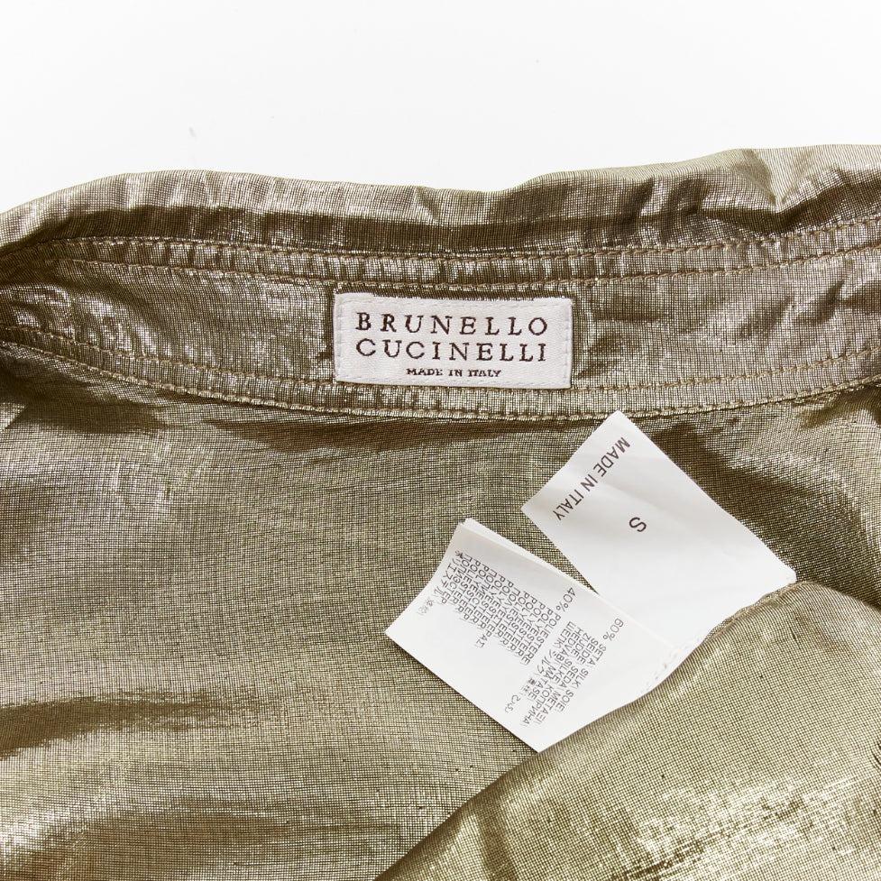 BRUNELLO CUCINELLI gold metallic lame silk blend 3/4 sleeve shirt S For Sale 4