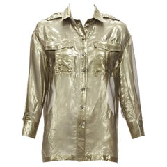 BRUNELLO CUCINELLI gold metallic lame silk blend 3/4 sleeve shirt S