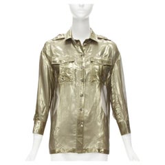 BRUNELLO CUCINELLI gold metallic lame silk blend 3/4 sleeve shirt S