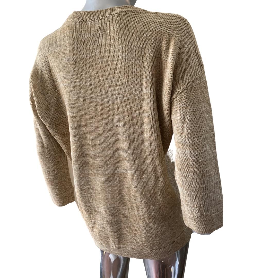 Brunello Cucinelli Gold Metallic V Neck Pullover Knit Top Italy Size S In Good Condition In Palm Springs, CA