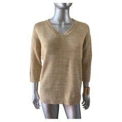Brunello Cucinelli Gold Metallic V Neck Pullover Knit Top Italy Size S