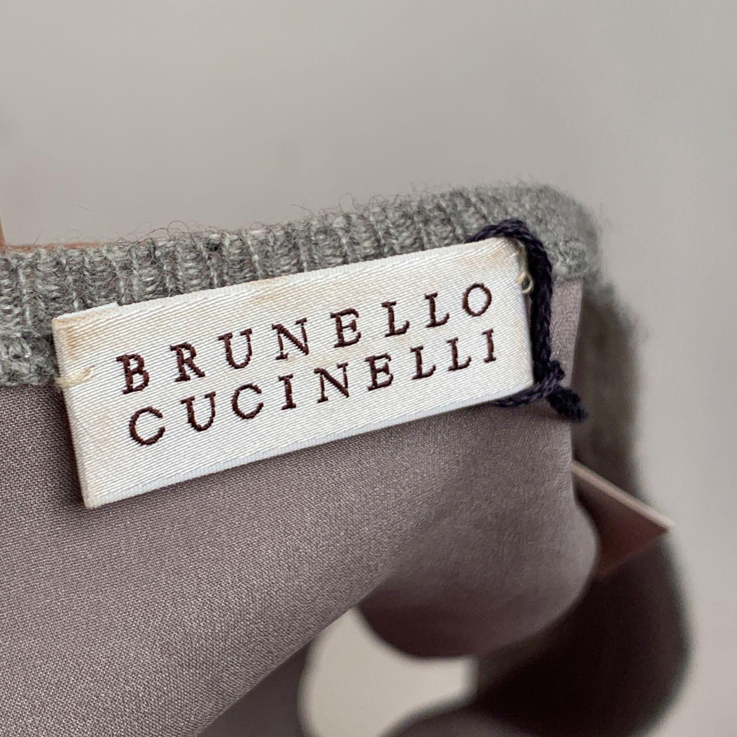 Brunello Cucinelli Gray Silk Sleeveless Top Cashmere Trim Size S 1