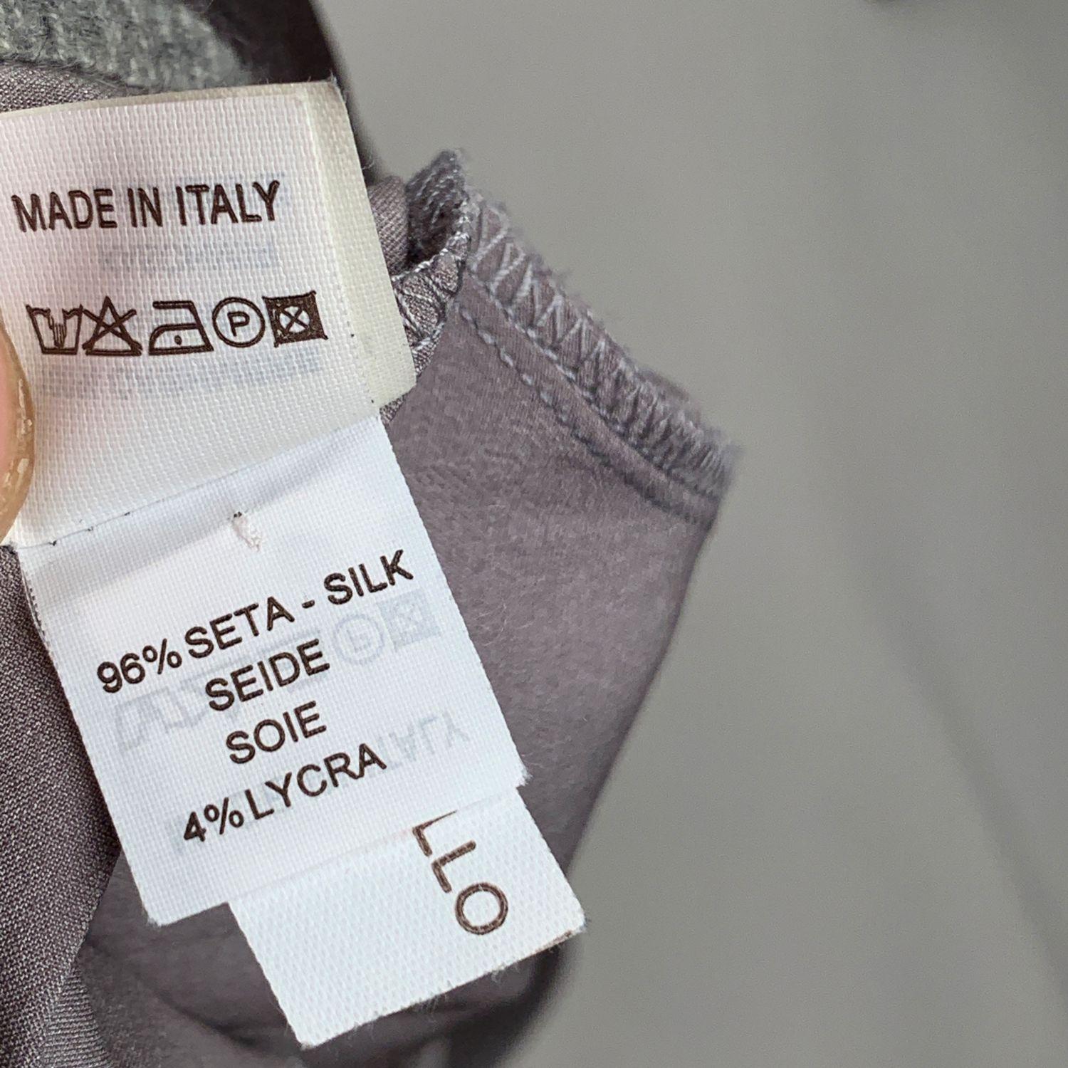 Brunello Cucinelli Gray Silk Sleeveless Top Cashmere Trim Size S 2