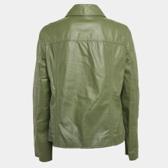 Brunello Cucinelli Green Leather Monili Bead Neck Belted Jacket L