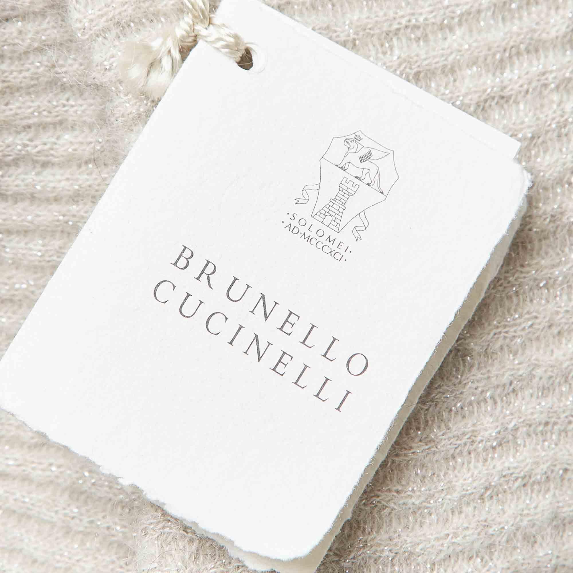 Brunello Cucinelli - Pull à col V en maille de lurex avec appliques grises XS Pour femmes en vente