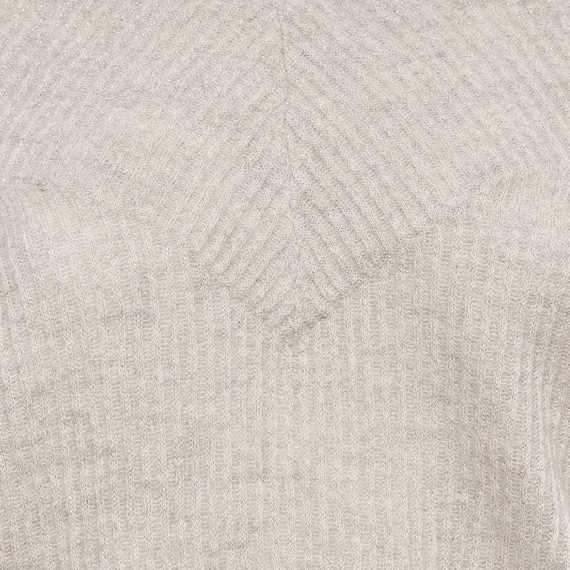 Brunello Cucinelli Grey Applique Lurex Knit V-Neck Sweater XS For Sale 1