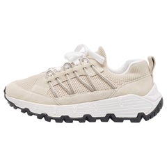 Brunello Cucinelli Grey/Beige Fabric and Suede Lace Up Sneakers Size 41
