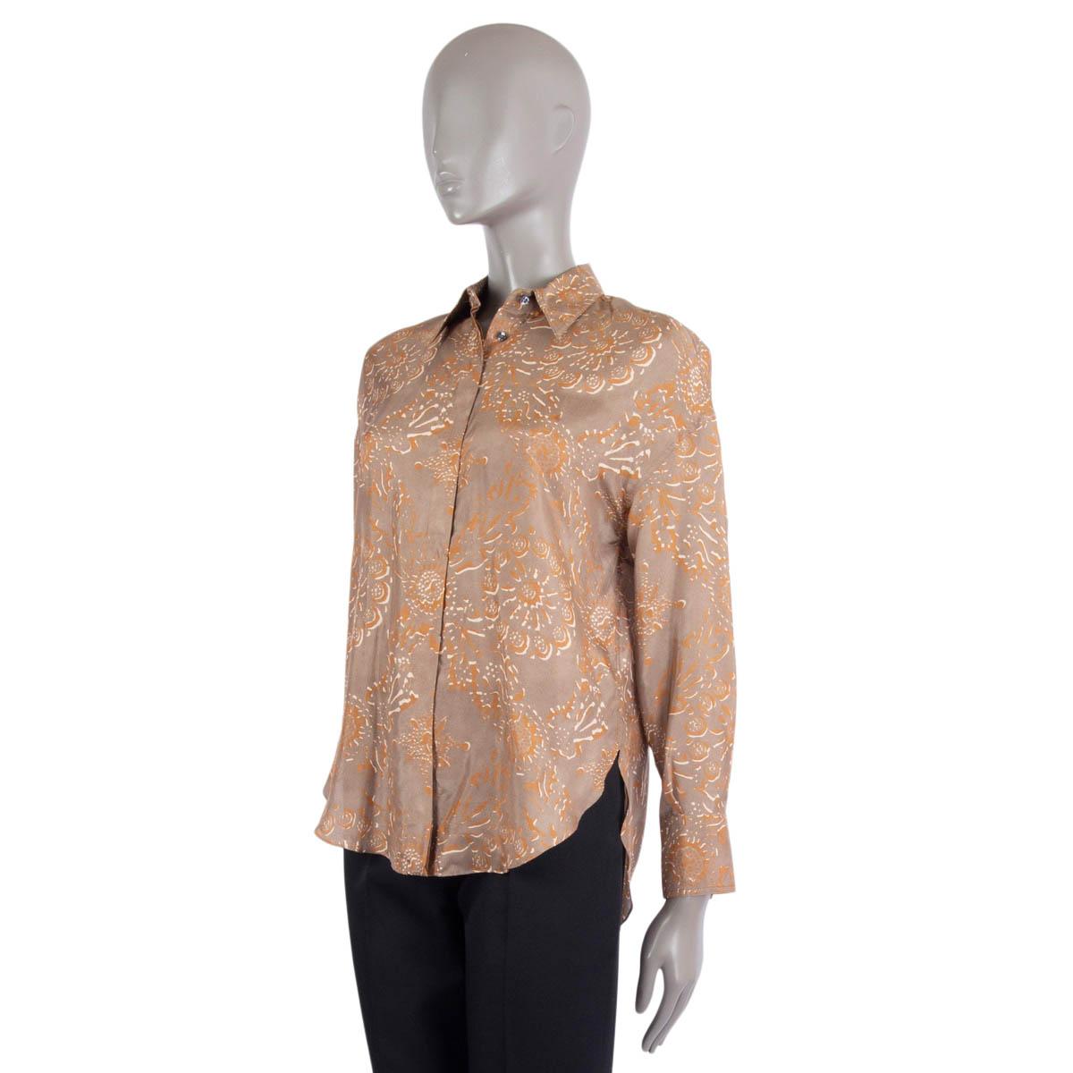 Women's BRUNELLO CUCINELLI grey & brown silk FLORAL Button-Up Shirt XS For Sale
