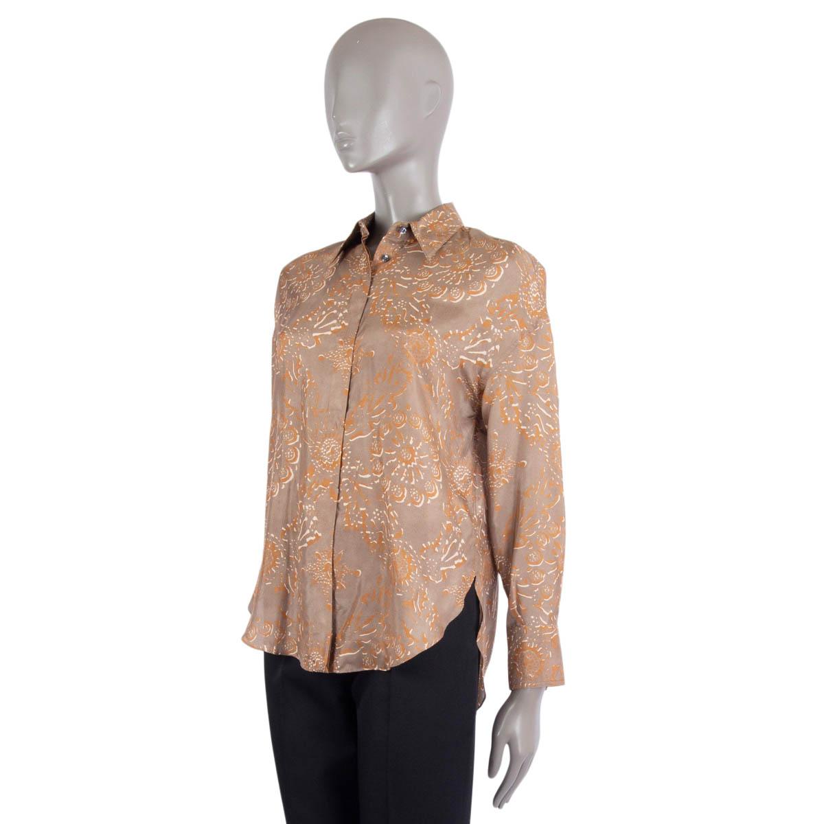 BRUNELLO CUCINELLI grey & brown silk FLORAL Button-Up Shirt XS In Excellent Condition For Sale In Zürich, CH