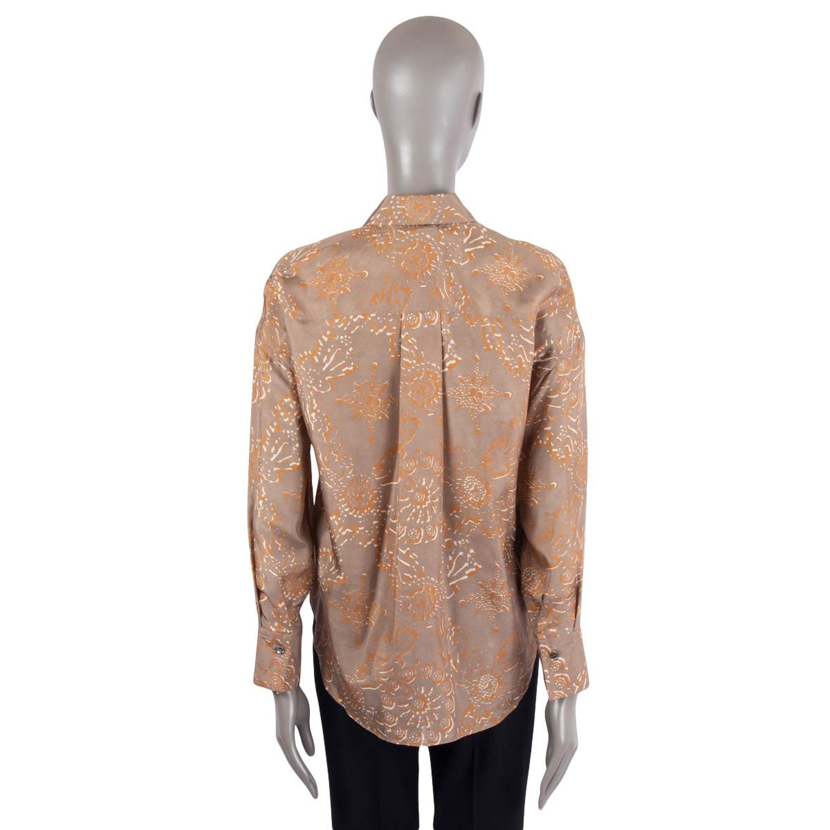 BRUNELLO CUCINELLI grey & brown silk FLORAL Button-Up Shirt XS For Sale 1