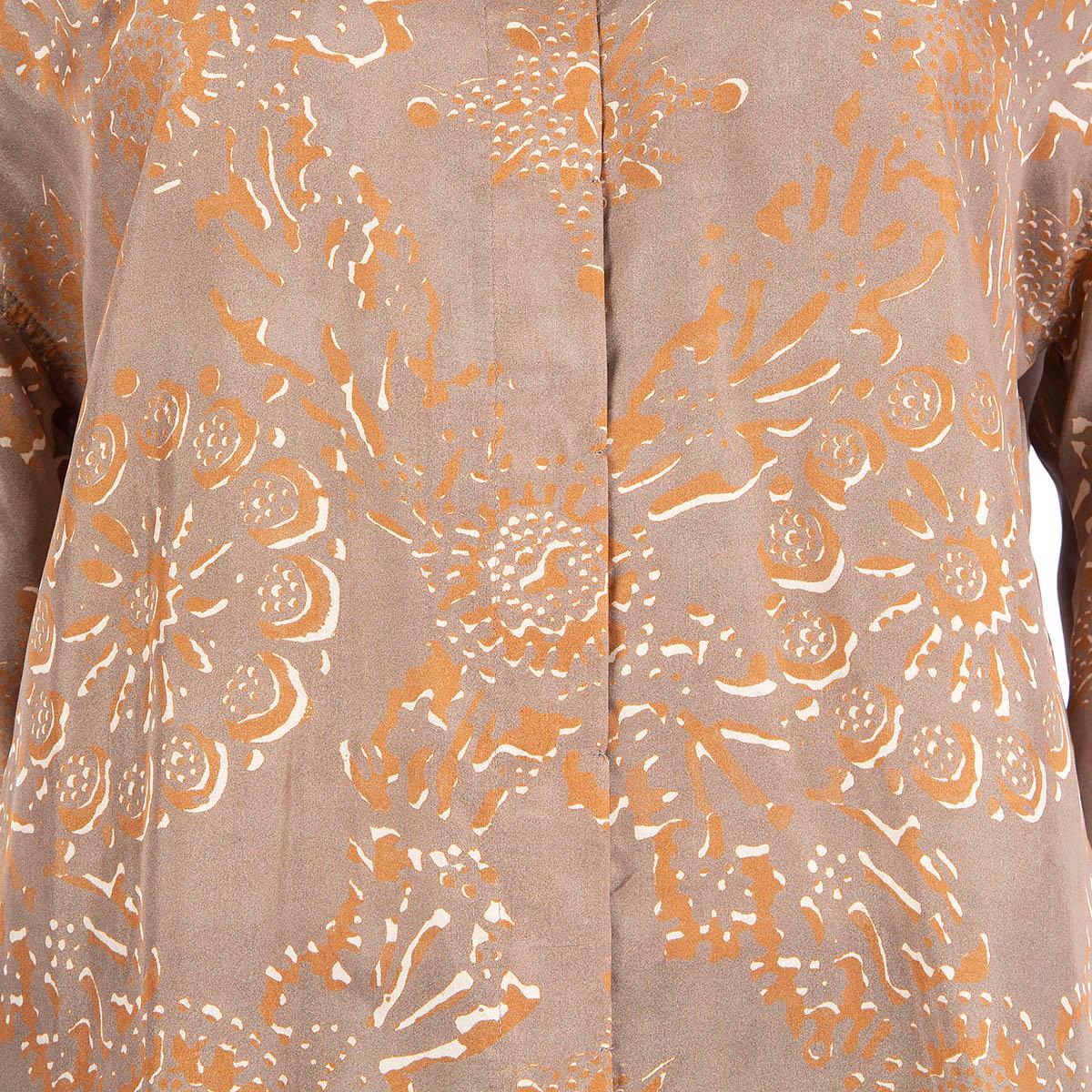 BRUNELLO CUCINELLI grey & brown silk FLORAL Button-Up Shirt XS For Sale 1