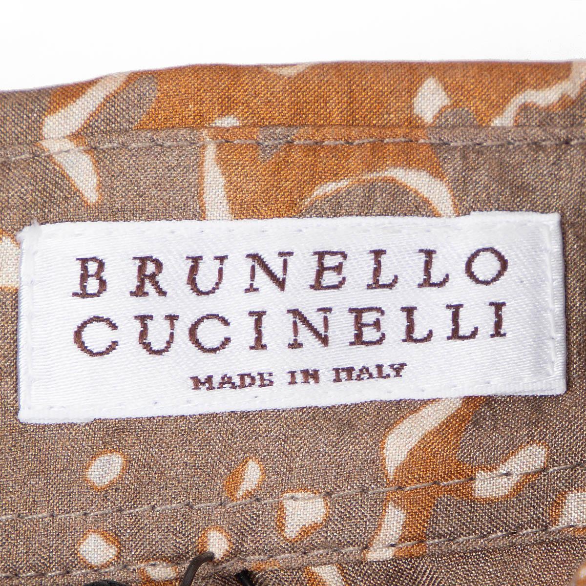 BRUNELLO CUCINELLI grey & brown silk FLORAL Button-Up Shirt XS For Sale 3