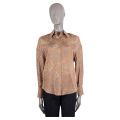 BRUNELLO CUCINELLI grey & brown silk FLORAL Button-Up Shirt XS
